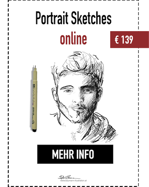 Portrait Zeichenkurs Online mit lebenslangem Zugang von Barbara Baumann