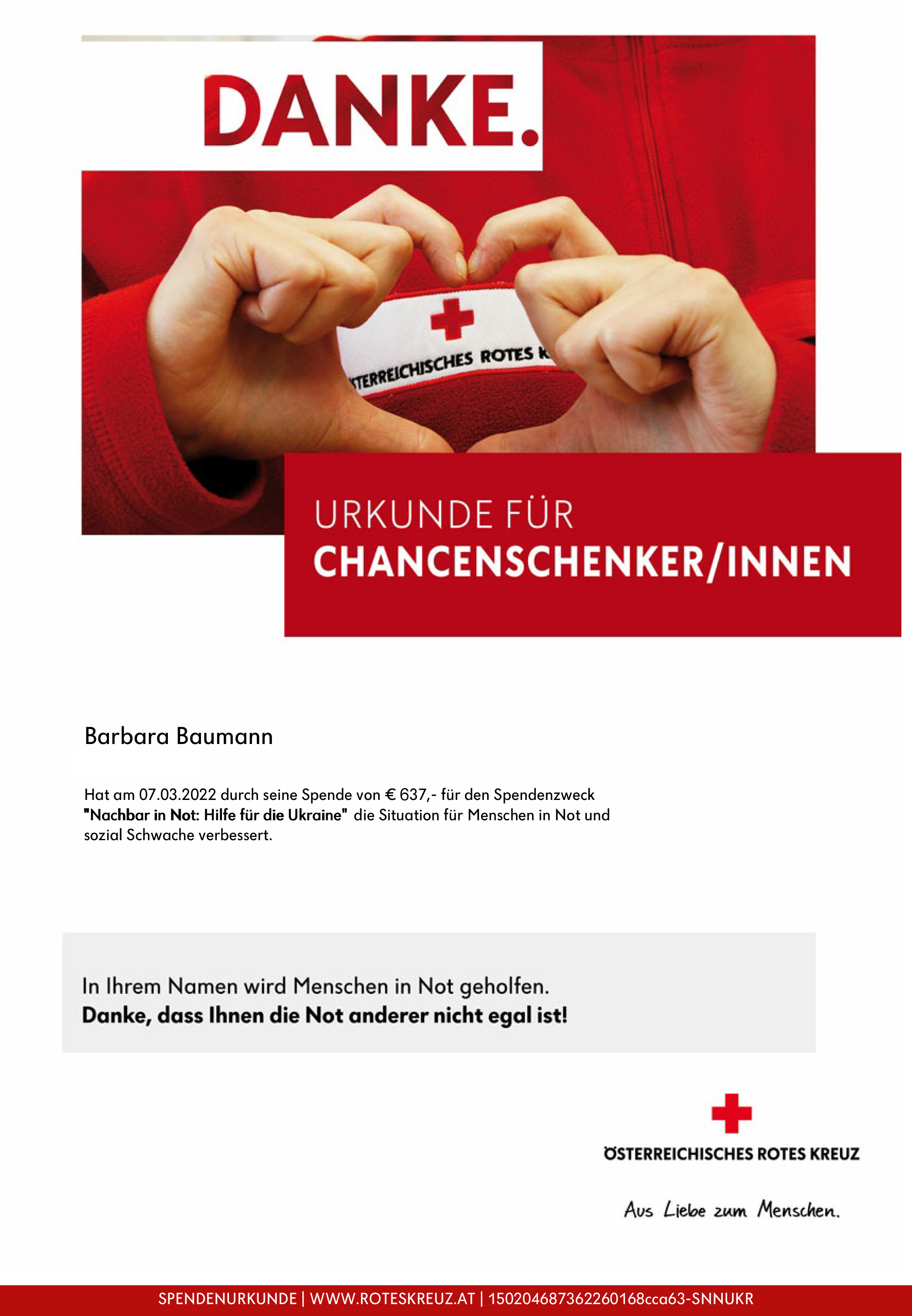 Spendenbescheinigung Ukraine 2022