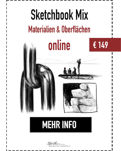 Sketchbook und Material Zeichenkurs Online mit lebenslangem Zugang von Barbara Baumann